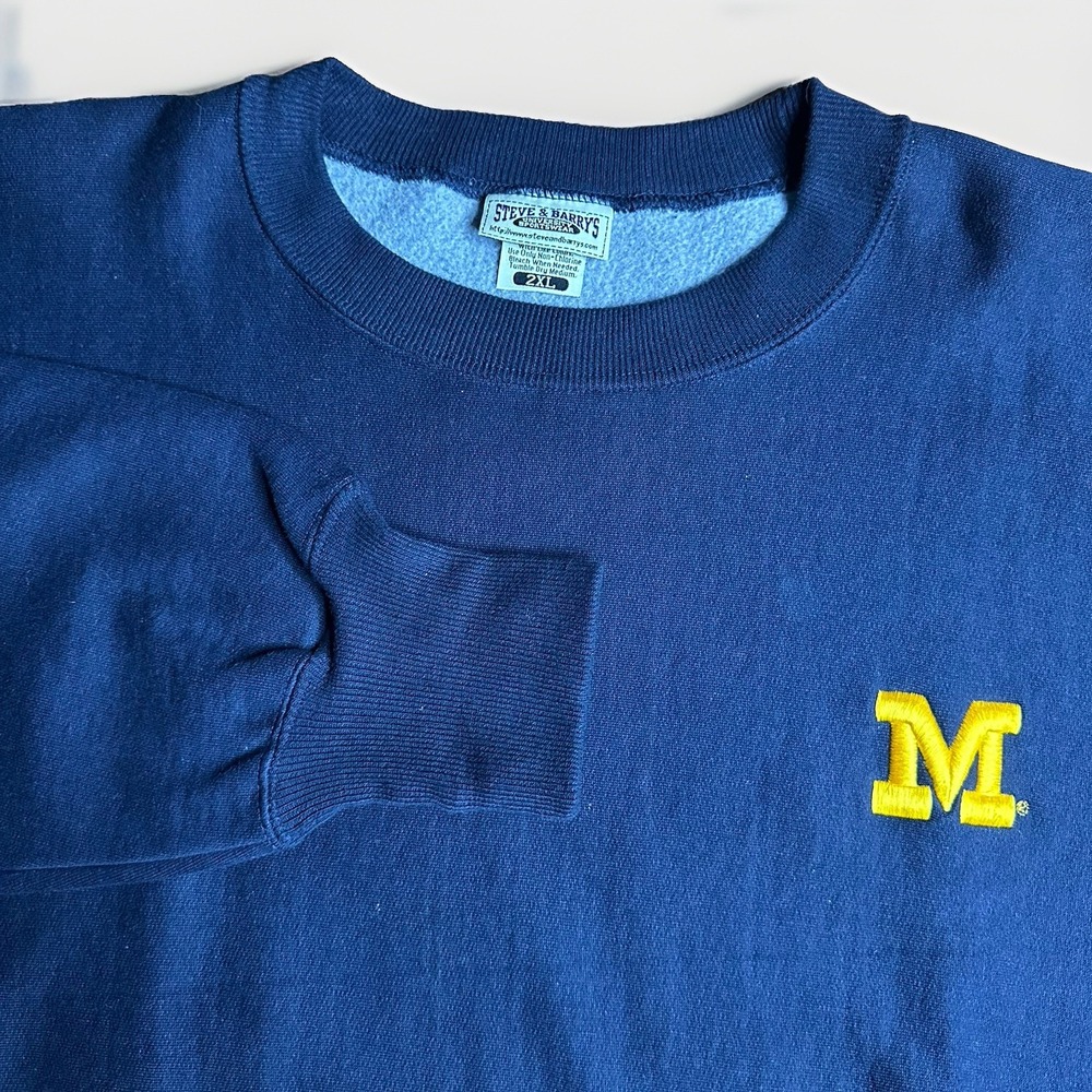 Vintage Steve Barrys Michigan Wolverines Crewneck Sweatshirt XXL Y2K UofM Blue